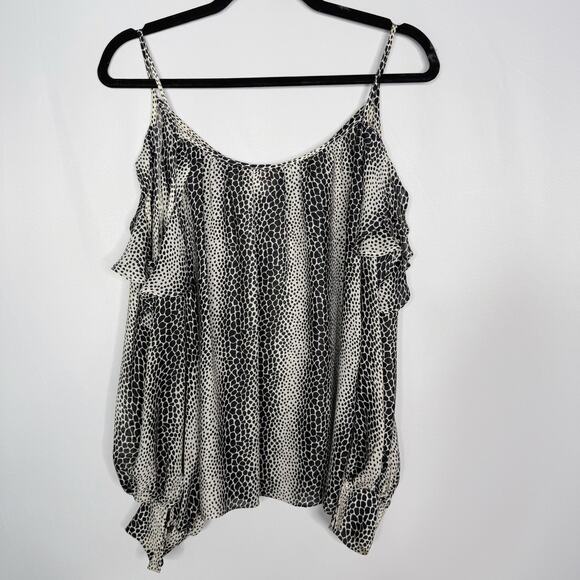Parker XSmall Black Cream Silk Animal Print Cold Shoulder Long Sleeve Blouse Top - Picture 2 of 10